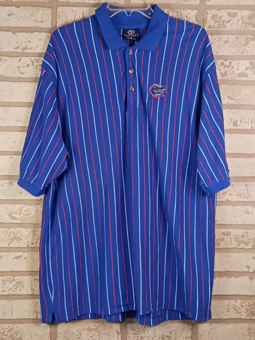 Vintage Florida Gators XL Polo Blue Striped Short Sleeve Vantage